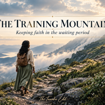 A woman stands on a winding mountain path, looking toward a sunlit summit beneath the title “The Training Mountain: Keeping faith in the waiting period.”